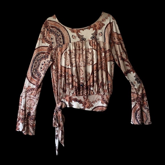 Free People ASO Fiona Bell Surplice Paisley Bohemian Sleeve Wrap Top Blouse SZ M - Picture 9 of 12